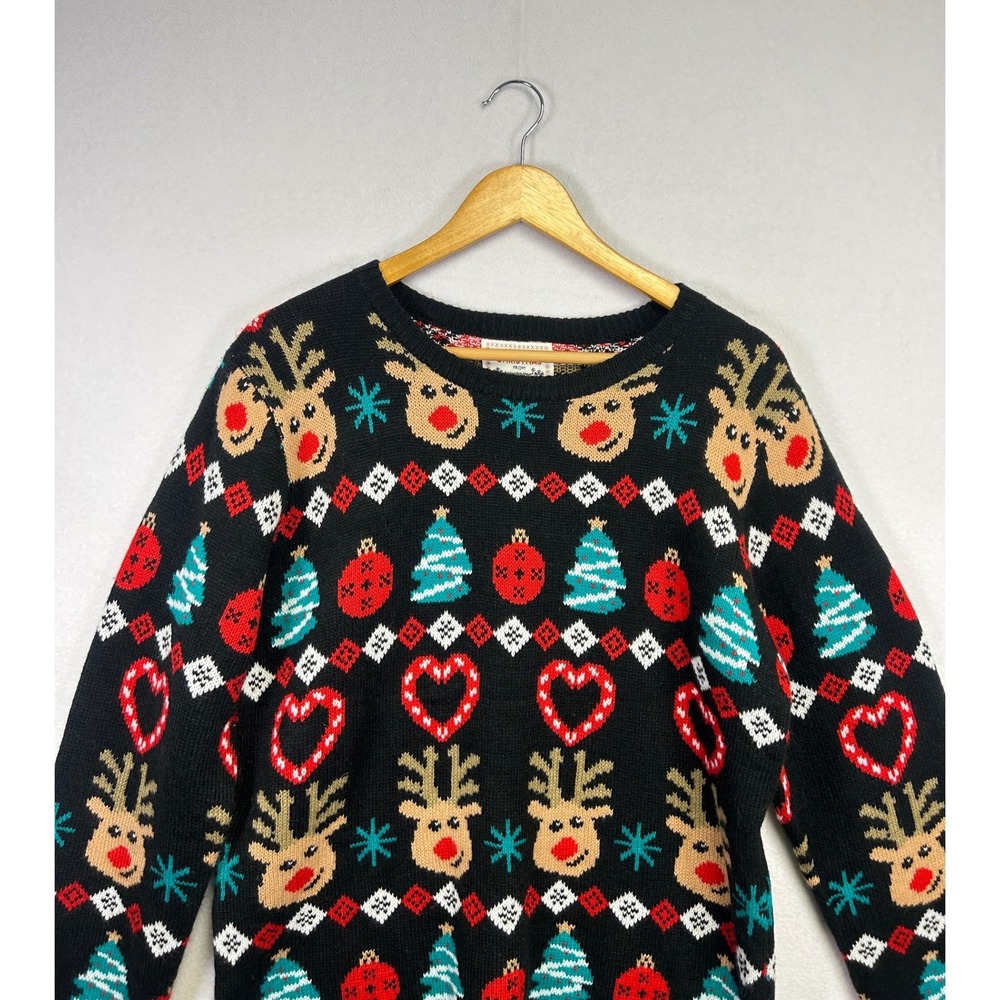 Daisys Black Christmas Reindeer‎ Tree Candy Cane Ugly Sweater XL - Picture 3 of 9